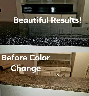 Kitchen Countertops Resurfaced in New color - Apartment Kitchen Countertops.. Color Change from Basic brown to beautiful Black with Spec!! very inexpensive and easy to maintain! Kitchen Countertops Resurfaced in New color - Apartment Kitchen Countertops.. Color Change from Basic brown to beautiful Black with Spec!! very inexpensive and easy to maintain!