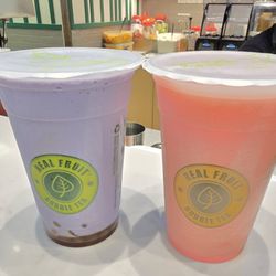 Real Fruit Bubble Tea - Taro sherbet with tapioca and watermelon slush