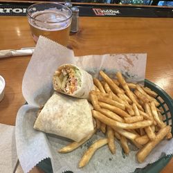 Buffalo chicken wrap. Substituted grilled chicken for chicken tenders. Added pickles and lettuce