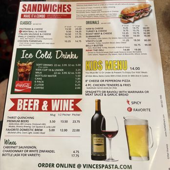 Vince's Pasta & Pizza - Sandwiches, Beer and Wine Menu - Pizza Near Me - Lancaster, California