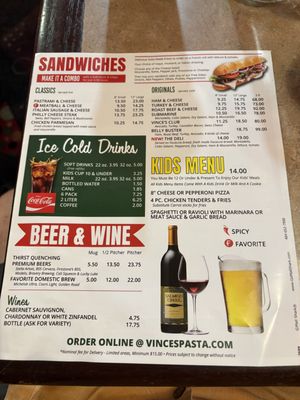 Menu photo 1 Vince's Pasta & Pizza Lancaster, CA