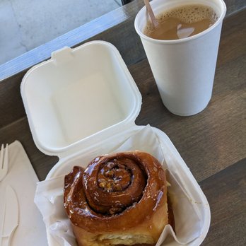 Morning Rolls - Whiskey, pecan roll and coffee about seven bucks total - Breakfast & Brunch Near Me - Raleigh, North Carolina