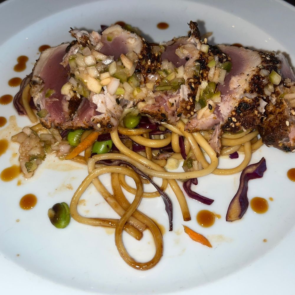 CIRCA at Navy Yard - Sesame Seared Tuna (nori aioli, pickled ginger salsa, charred Japanese noodles, vegetable stir fry) - American Near Me - Washington, DC, District of Columbia CIRCA at Navy Yard - Sesame Seared Tuna (nori aioli, pickled ginger salsa, charred Japanese noodles, vegetable stir fry) - American Near Me - Washington, DC, District of Columbia