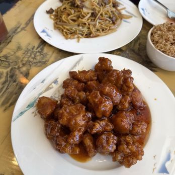 Golden Wok - General Tso Chicken and beef lo mein with pork fried rice - Chinese Near Me - Melbourne, Florida