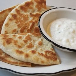 Warm pita and tzatziki.