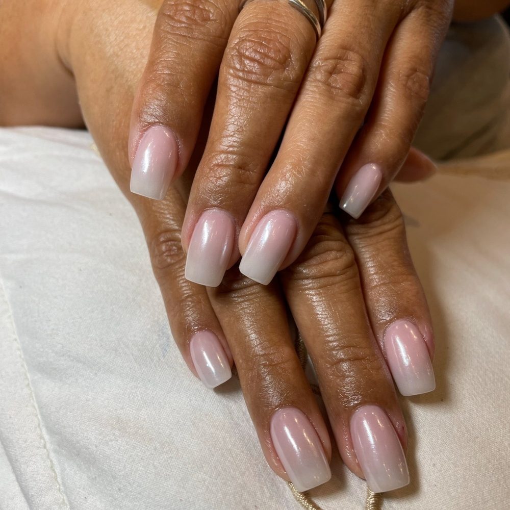Executive Nails & Spa Vintage - Pink and white Ombre powder with iridescent pearl powder on top- Amy - Nail Salons Near Me - Houston, Texas