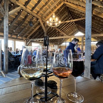 Three Creeks Winery - A flight of whites and a glass of Cab Sauvignon - Wineries Near Me - Hamilton, Virginia Three Creeks Winery - A flight of whites and a glass of Cab Sauvignon - Wineries Near Me - Hamilton, Virginia