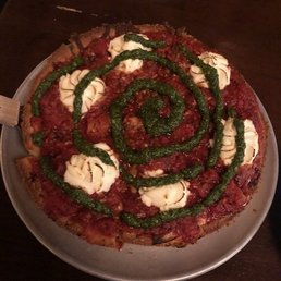 Deep Dish chicken pesto pizza Deep Dish chicken pesto pizza