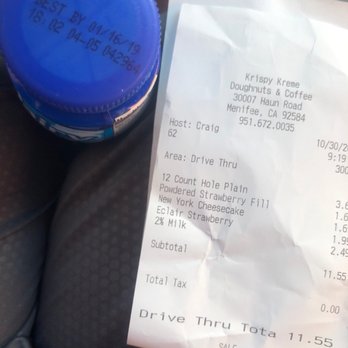 Krispy Kreme - Receipt showing purchase date and item - Coffee & Tea Near Me - Menifee, California Krispy Kreme - Receipt showing purchase date and item - Coffee & Tea Near Me - Menifee, California