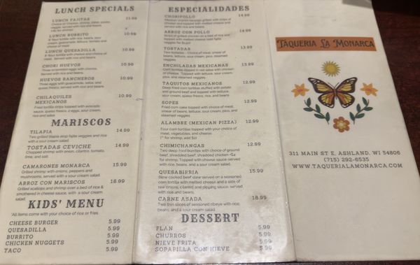 Menu photo 2 Taqueria La Monarca Ashland, WI Menu photo 2 Taqueria La Monarca Ashland, WI