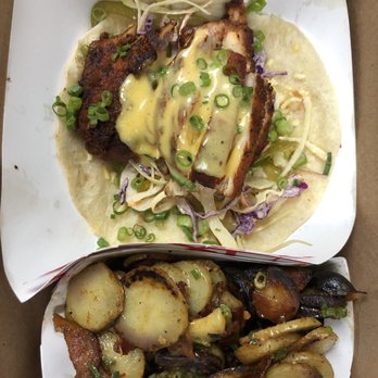 Dashi - Stuck with the yummy fried chicken taco and swapped out my side for the warm potato salad today. - Food Trucks Near Me - North Charleston, South Carolina