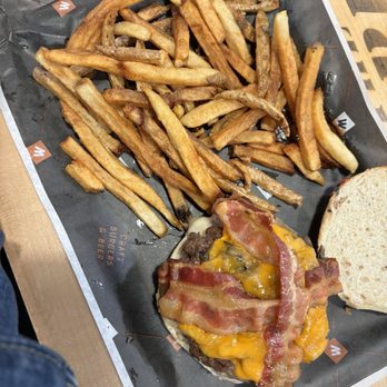 The Works - Mushroom melt - subbed with stuffed cheese burger + added bacon - Burgers Near Me - Pickering, Ontario The Works - Mushroom melt - subbed with stuffed cheese burger + added bacon - Burgers Near Me - Pickering, Ontario