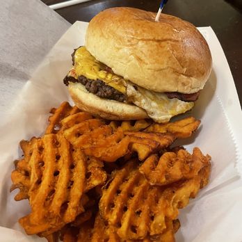 Rocky Mount Burger Company - a plate of french fries and a cheeseburger - Burgers Near Me - Rocky Mount, Virginia