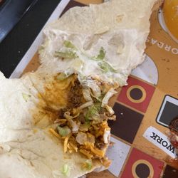 Taco John's - Look at the cheese, not melted as it was cold.  Full of sour cream.  And the lettuce pile is under the tortilla.