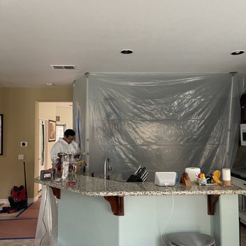 Dry Right Flood - Containment in kitchen. You can't see it but the refrigerator was also wrapped. - Damage Restoration Near Me - San Marcos, California Dry Right Flood - Containment in kitchen. You can't see it but the refrigerator was also wrapped. - Damage Restoration Near Me - San Marcos, California
