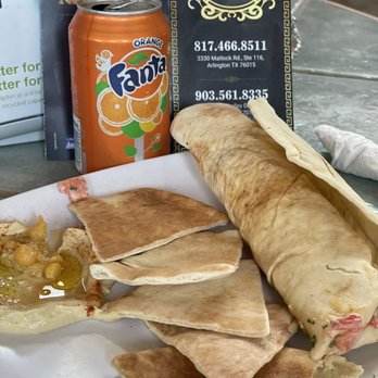 Tiba Grill - Beef shawarma sandwich and hummus for a side. - Mediterranean Near Me - Tyler, Texas
