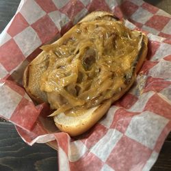 Murder of Crows - Bratwurst with carmelized onion beer cheese sauce