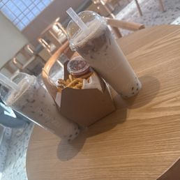Yummy garlic fries and the oolong tiramisu and tie guan yin!