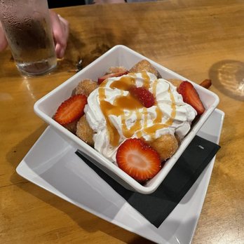 McGilvra's - Fried Doughnuts with Whipped Cream and Strawberry Garnish - American Near Me - Seattle, Washington McGilvra's - Fried Doughnuts with Whipped Cream and Strawberry Garnish - American Near Me - Seattle, Washington