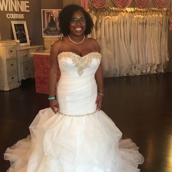 Winnie Couture - This is the day I picked it up. It's pinned in the back, but it's pretty much perfect! Boobies nice and covered. - Bridal Near Me - Houston, Texas