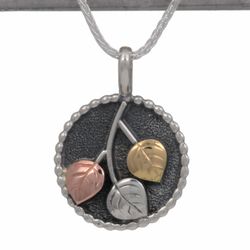 Ouray Silversmiths - Aspen Beaded Disc Pendant in Sterling Silver, Copper, and 18K Gold
