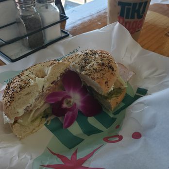 Tiki Bagel - Zsa-zsa on everything bagel and plain creem cheese. - Bagels Near Me - St. Pete Beach, Florida Tiki Bagel - Zsa-zsa on everything bagel and plain creem cheese. - Bagels Near Me - St. Pete Beach, Florida