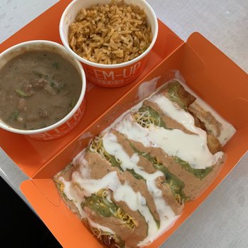 Roll Em Up Taquitos - 2 Chicken taquitos and 1 potato taquito with rice and beans - Tacos Near Me - Corona, California