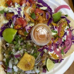Fish, shrimp, and pork taco
