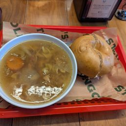 Chicken soup on a cold day, plus a bagel with lox and cream cheese Chicken soup on a cold day, plus a bagel with lox and cream cheese