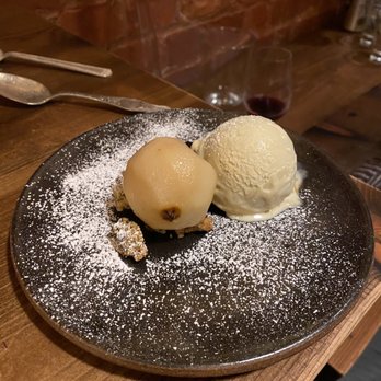 Off Alley - Poached pear and pistachio ice cream - Wine Bars Near Me - Seattle, Washington Off Alley - Poached pear and pistachio ice cream - Wine Bars Near Me - Seattle, Washington