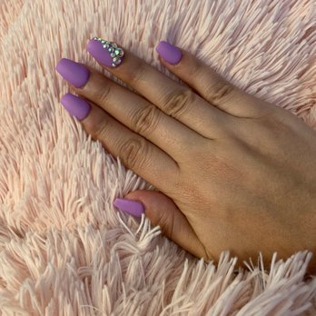 Nail Spa 27 - Lavender matte with stud design - Hair Salons Near Me - New Orleans, Louisiana Nail Spa 27 - Lavender matte with stud design - Hair Salons Near Me - New Orleans, Louisiana