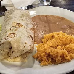 El Kamaron - Burrito, rice and beans.