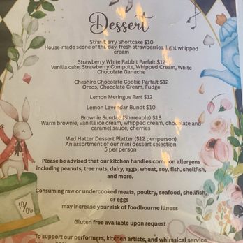 Alice's Teapot Cafe - Dessert menu as of 9-4-26 - Themed Cafes Near Me - Delray Beach, Florida