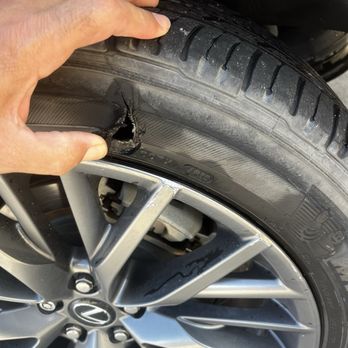 Kwik Kar Lube & Tune - Hole in tire due to broken pipe in car wash. - Auto Repair Near Me - Azle, Texas Kwik Kar Lube & Tune - Hole in tire due to broken pipe in car wash. - Auto Repair Near Me - Azle, Texas