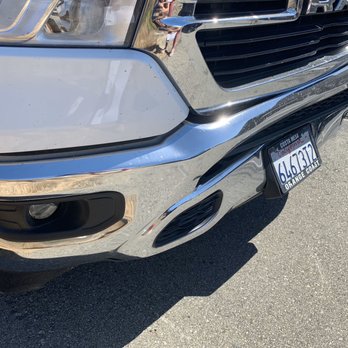 CARSTAR Allstar Collision - You can see the left side the paint was untouched, lower chrome part was damaged. - Body Shops Near Me - Corona, California CARSTAR Allstar Collision - You can see the left side the paint was untouched, lower chrome part was damaged. - Body Shops Near Me - Corona, California