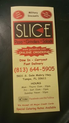 Menu photo 3 Slice Pizzeria & Wing House Tampa, FL Menu photo 3 Slice Pizzeria & Wing House Tampa, FL
