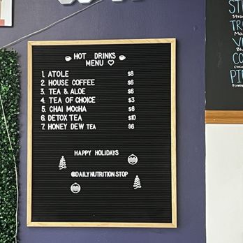 Daily Nutrition Stop - Hot Drinks Menu - Juice Bars & Smoothies Near Me - Charleston, South Carolina Daily Nutrition Stop - Hot Drinks Menu - Juice Bars & Smoothies Near Me - Charleston, South Carolina