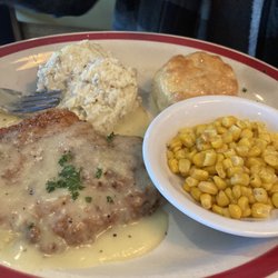 99 Restaurants - Country fried chicken, mashed potatoes, corn in a biscuit