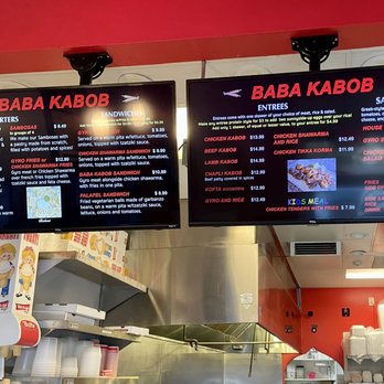 Baba Kabob - Inside: menu screens just above order counter - Mediterranean Near Me - Poway, California