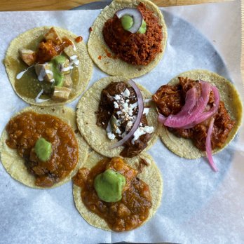 Guisados - Taco sampler - Chicharron, Chorizo, Chuleta con Chile Verde, Mole Poblano, Cochinita Pibil - Mexican Near Me - Beverly Hills, California Guisados - Taco sampler - Chicharron, Chorizo, Chuleta con Chile Verde, Mole Poblano, Cochinita Pibil - Mexican Near Me - Beverly Hills, California