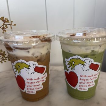Saigon Coffee - Cookie jingle ($7) and Banana grinch ($8) - Vietnamese Near Me - San Diego, California Saigon Coffee - Cookie jingle ($7) and Banana grinch ($8) - Vietnamese Near Me - San Diego, California