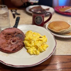 The Original Pancake House - Ham steak and Eggs. Side of cakes. Delish!
