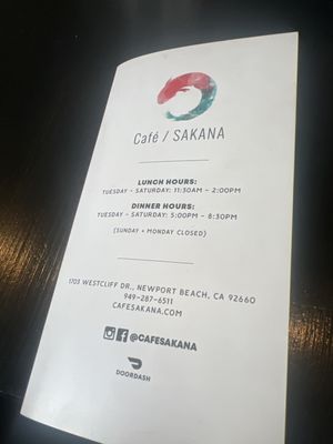 Menu photo 1 Cafe Sakana Newport Beach, CA