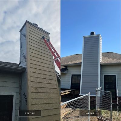 Siding and Chimney repairs. - This project included LP siding repairs and a full chimney rebuild. The existing chimney structures were rebuild with new wood framing, and new LP siding was installed to ensure durability, proper weather protection, and a clean, updated finish that blends seamlessly with the home's exterior.