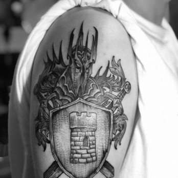 Broken Clover Tattoo - This is my tattoo I got from Ben. It's Sauron from lord of the rings with a battle worn shield. - Tattoo Near Me - Tucson, Arizona