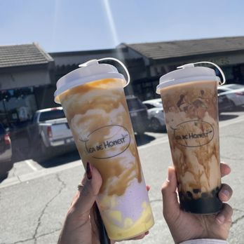 Tea Be Honest - Taro Hokkaido slush and TBH dirty milk tea - Coffee & Tea Near Me - Moreno Valley, California