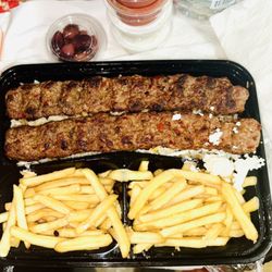 Sahara Turkish Grill - Lamb Adana Kevab on a pillowy soft Turkish rice pilaf & yummy French Fries