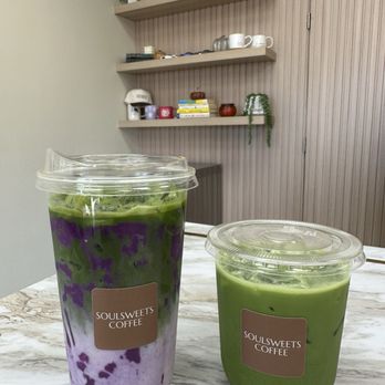 Soulsweets Coffee - Ube matcha with oat milk and regular matcha - Coffee & Tea Near Me - Glendale, California Soulsweets Coffee - Ube matcha with oat milk and regular matcha - Coffee & Tea Near Me - Glendale, California