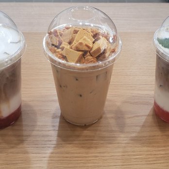Grid Coffee - Left to right: Strawberry Cafe Latte, Dalgona Milk Tea, Grapefruit Cafe Latte - Coffee & Tea Near Me - Diamond Bar, California Grid Coffee - Left to right: Strawberry Cafe Latte, Dalgona Milk Tea, Grapefruit Cafe Latte - Coffee & Tea Near Me - Diamond Bar, California