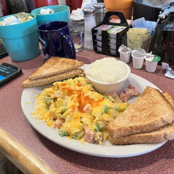 Blue Moose Restaurant - Two Eggs and Meat with grits and toast - Breakfast & Brunch Near Me - Breckenridge, Colorado